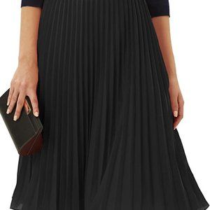NWT Grace Karin Skirt Pleated Chiffon Midi - Black, M - Swing A-Line
